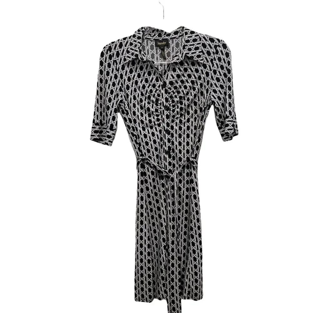 Laundry By Shelli Segal Shirt Dress Career Stretch Knit Belted Ruched Front SZ 6